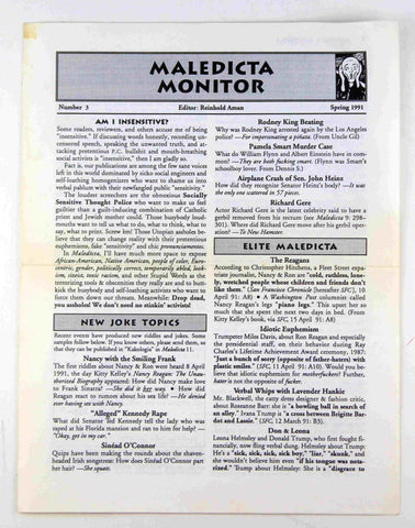 Maledicta Monitor Number 3 Spring 1991, by Reinhold Aman  