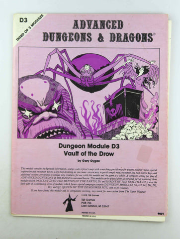 AD&D D3 Vault of the Drow VG Monochrome, by Gary Gygax  
