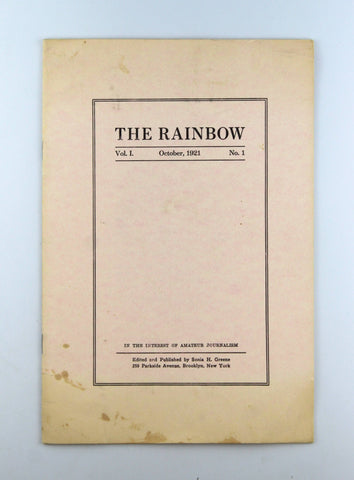 The Rainbow Vol 1 October 1921 No 1 Facsimile, by Greene, et al  