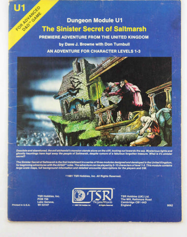 The Sinister Secret Of Saltmarsh (AD&D Roleplaying, Module U1), by Don Turnbull, Dave Browne  
