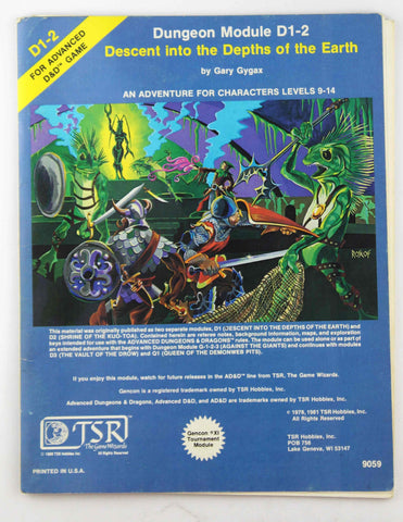 AD&D D1-2 Descent into the Depths of the Earth VG+, by Gygax  