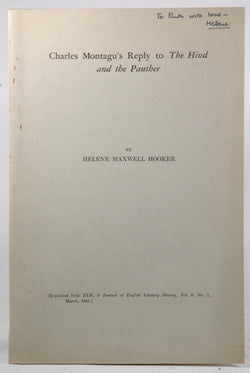 Charles Montagu's Unpublished Reply to "The Hind and the Panther": a Portion of The Poetry of Charles Montagu, Lord Halifax (1661-1715)., by Hooker, Helene Maxwell.  
