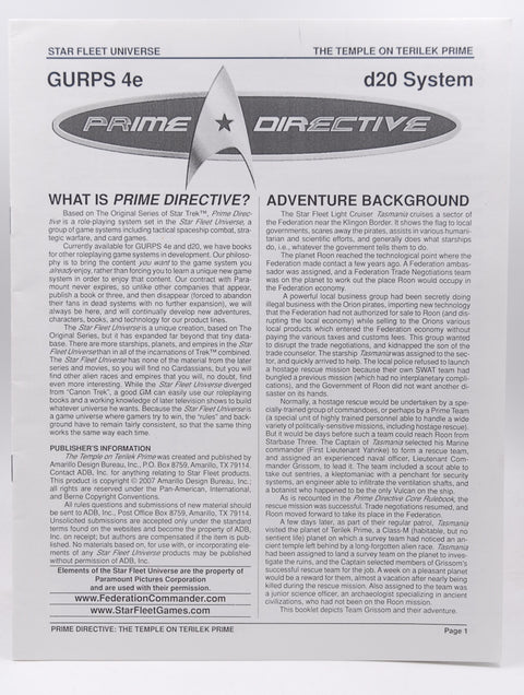 Gurps 4e The Temple on Terilek Prime Directive, by Staff  