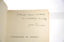 L'Humanisme de Diderot, by Thomas, Jean Pierre H. Signed 